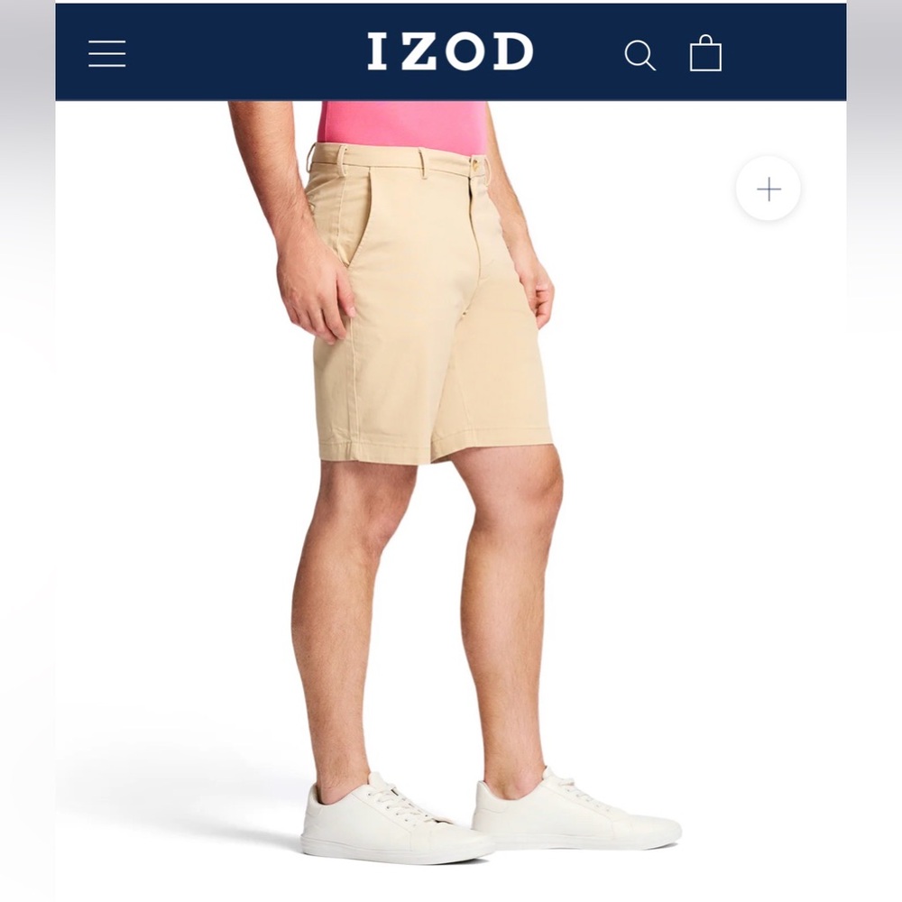 Izod Saltwater Flat Front Khaki Tan Chino Shorts Mens 34 Cotton Casual Summer - Picture 2 of 13